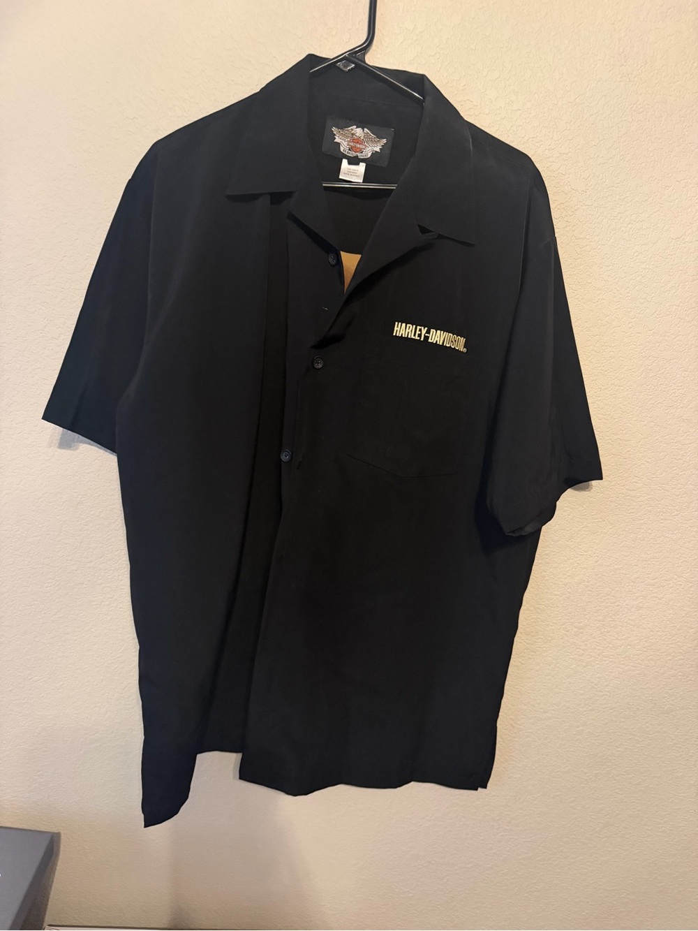 Harley-Davidson Black Short-Sleeve Button-Down Shirt with Gold Logo